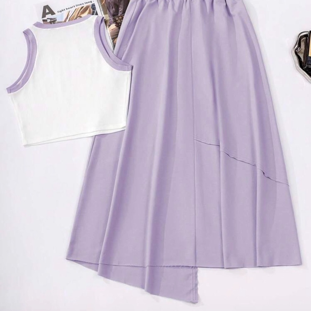 Lavender Tiered Maxi Skirt Set with White Crop Tank - Women - Picture 2 of 3
